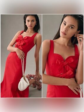 Anthropologie Sweetheart Bow Dress Red Size XS NWT